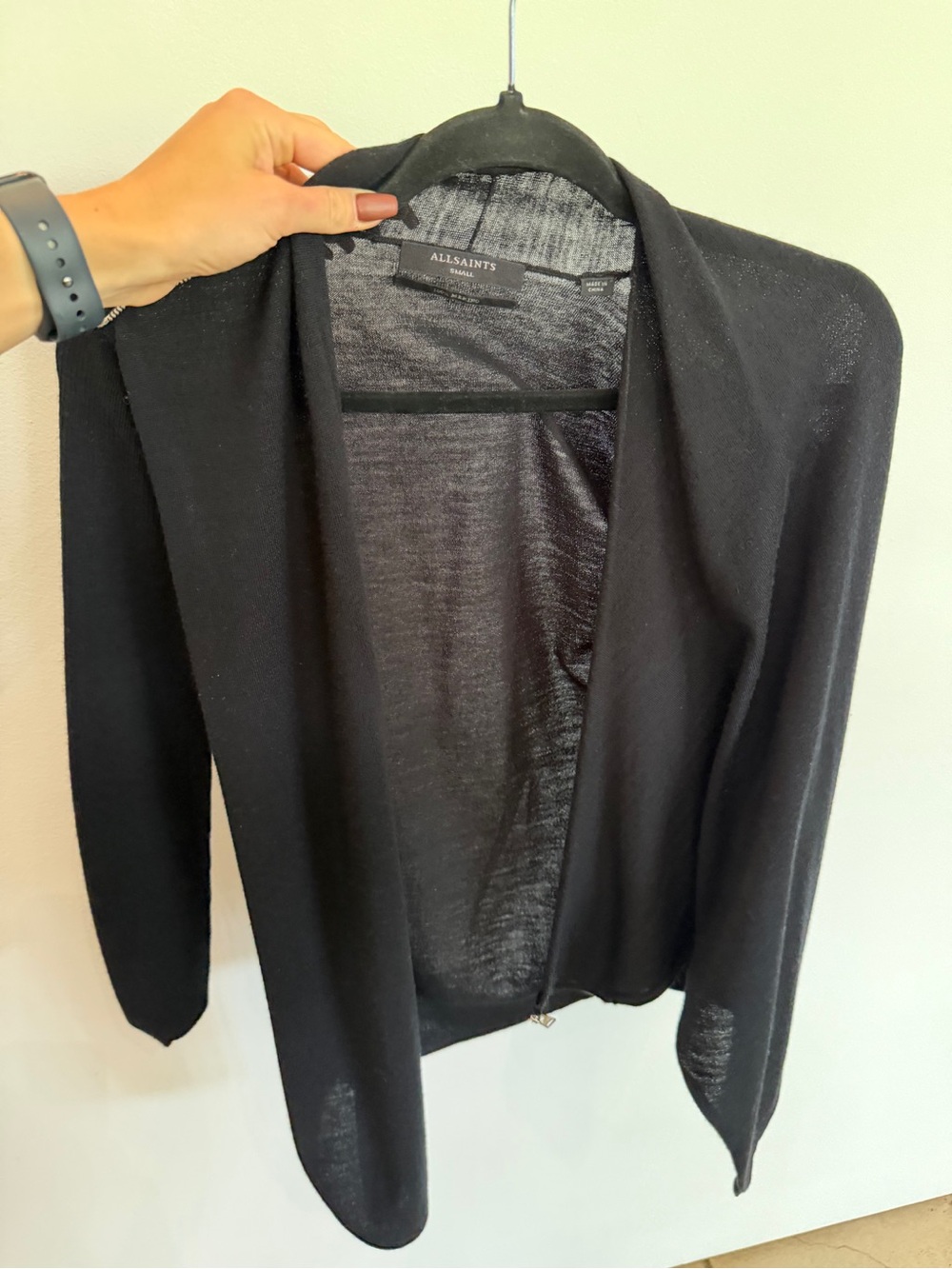 AllSaints Black Open Front Lightweight Cardigan